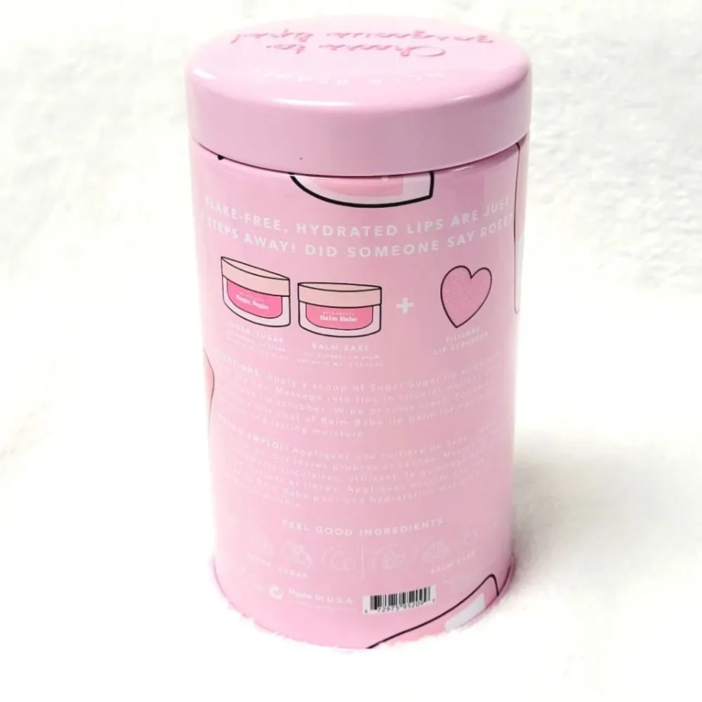NCLA Beauty Pink Champagne Lip Treatment Trio Set Sugar Scrub Balm Scrubber New